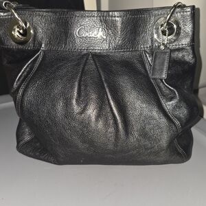 Coach Black Shoulder Bag with Pleated Design and Silver Accents